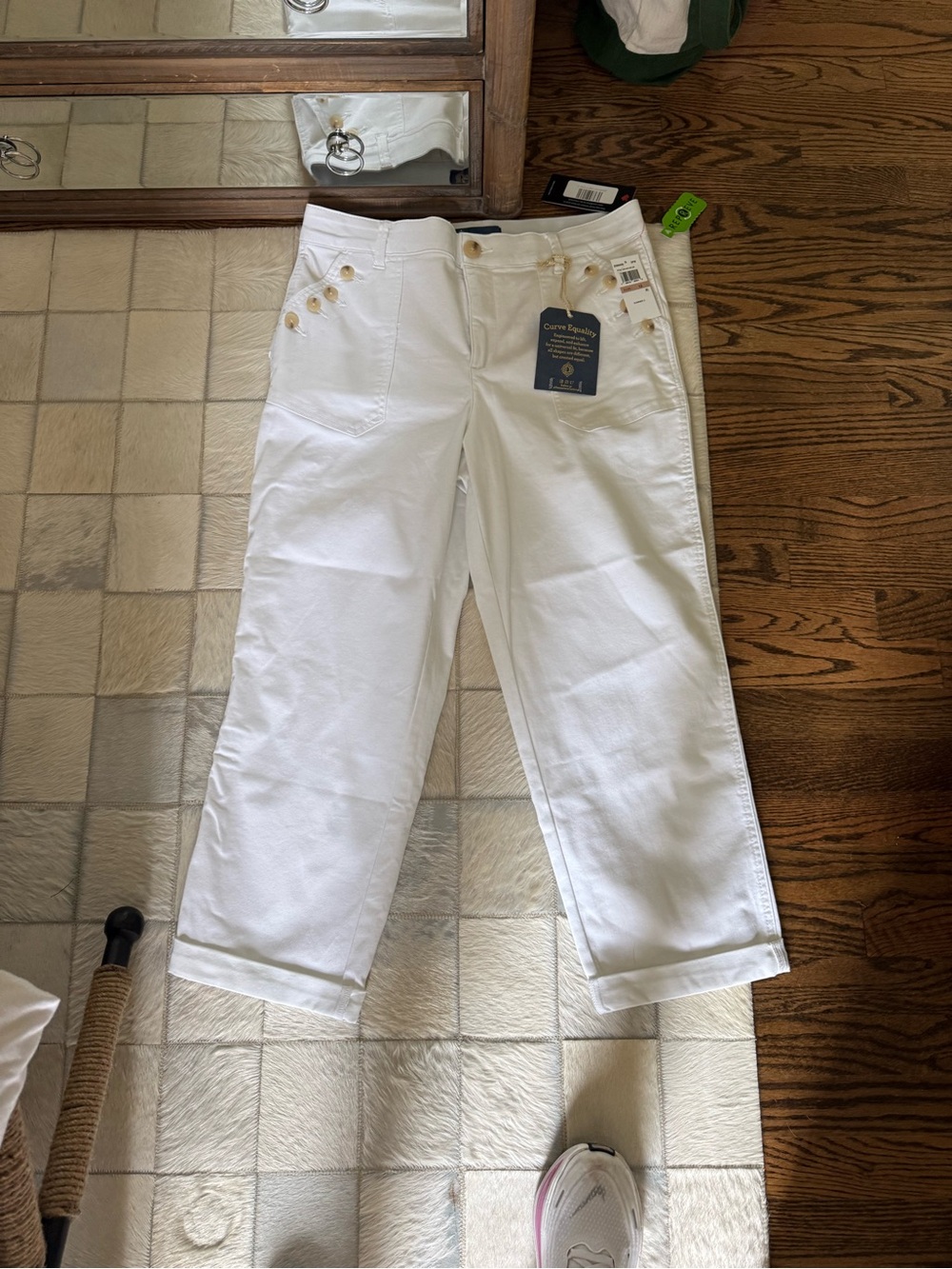 Democracy White High-Rise Ankle Button-Accent Jeans